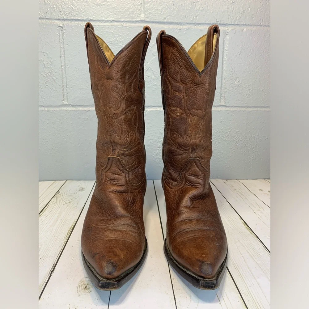 Cuadra Men's Western Brown Deerskin Leather Cowboy Boots Size 7.5